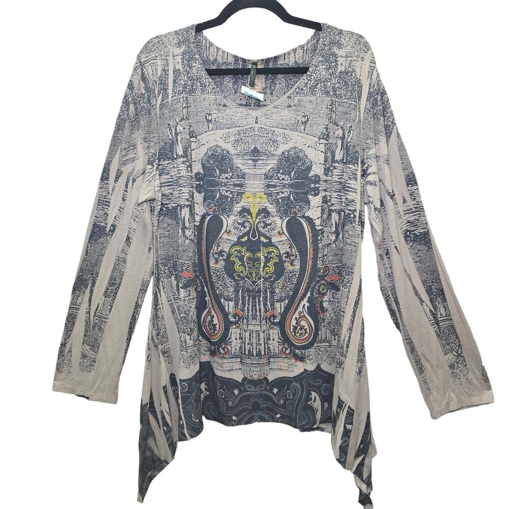 Poliana Plus Tunic Top Womens 3X Boho Asymmetrical Sharkbite Hem Long Sleeve NEW